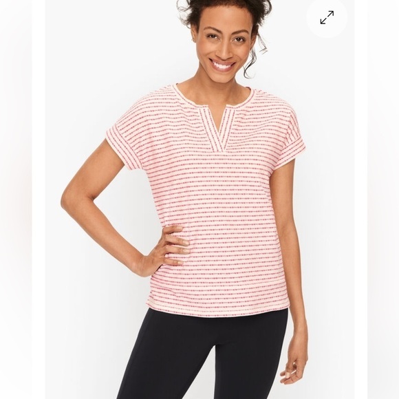 Set of 2 PetiteT by Talbots Tops Textured Dot Stripe Tee Shirts Womens XLp - Picture 2 of 15